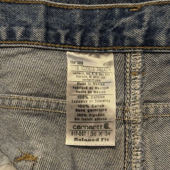 Carhartt Relaxed Fit Jeans Mens 36x34 Blue Cotton Work Denim Pants B17DST - Picture 9 of 9